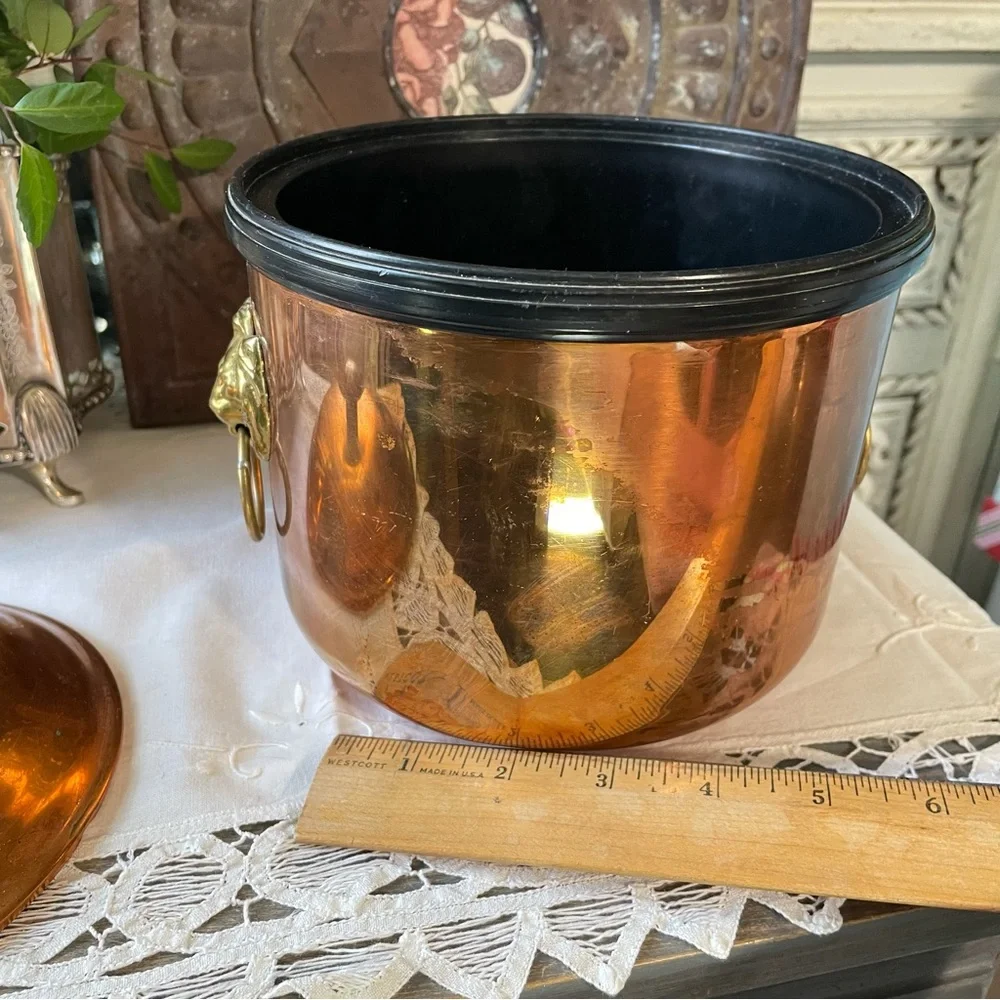 Vintage Copper Gold lions head ice bucket barware